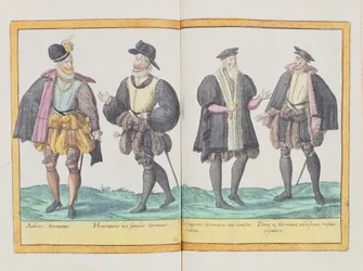 Trajes do século XVI de &39;Omnium Poene Gentium Imagines&39;, publicado em Colônia, 1577 (gravura colorida à mão)